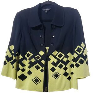 Ming Wang Womens Textured Knit Beaded Cardigan Jacket Size XS 3/4 Sleeve Artsy